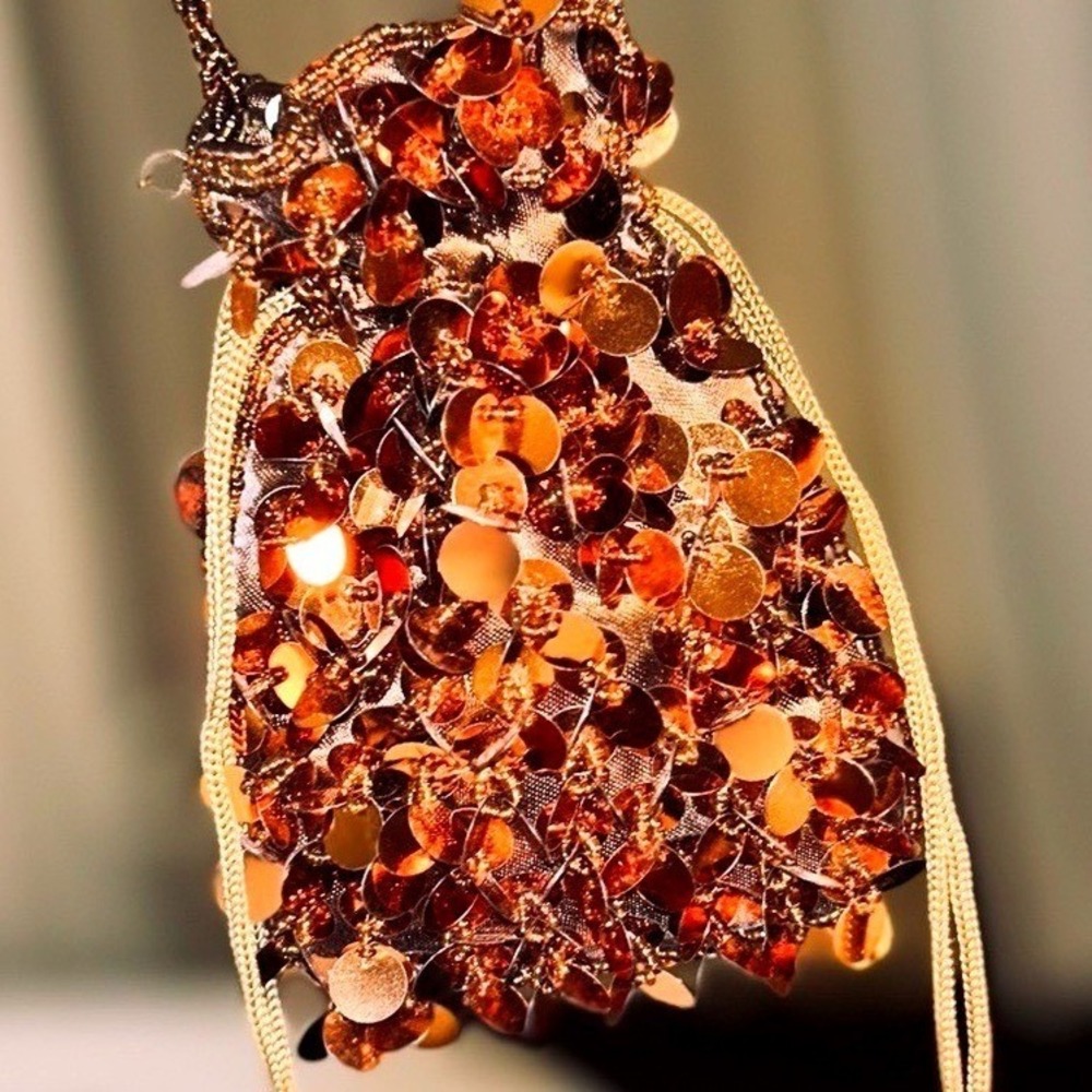 Vintage Copper Sequin Beaded Mini‎ Drawstring Bag